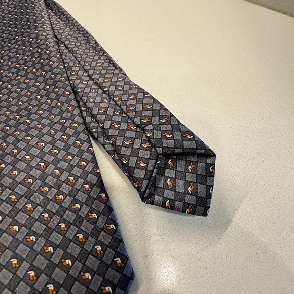 De Amanda Tie Geometric Gray 100% Silk Handmade Abstract Vintage Necktie - Picture 3 of 6